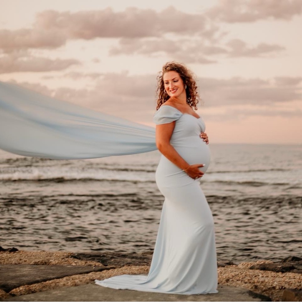 Elegant Light Blue Maternity Dress